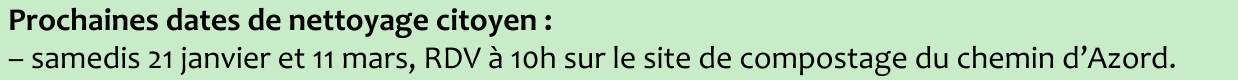 Prochaines dates de nettoyage citoyen